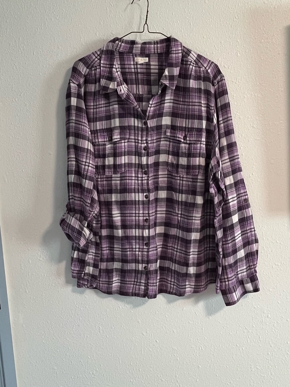 Northcrest Purple and White Plaid Flannel Button-Down Shirt Size 3X